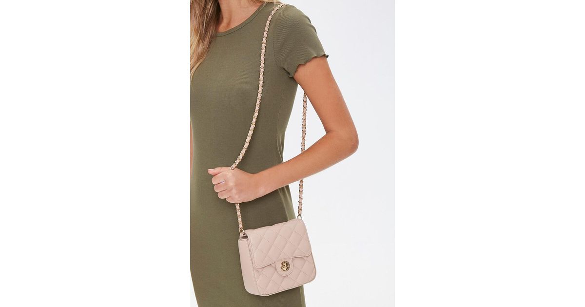 Forever 21 Quilted Twist-lock Crossbody Bag in Taupe (Green) - Lyst