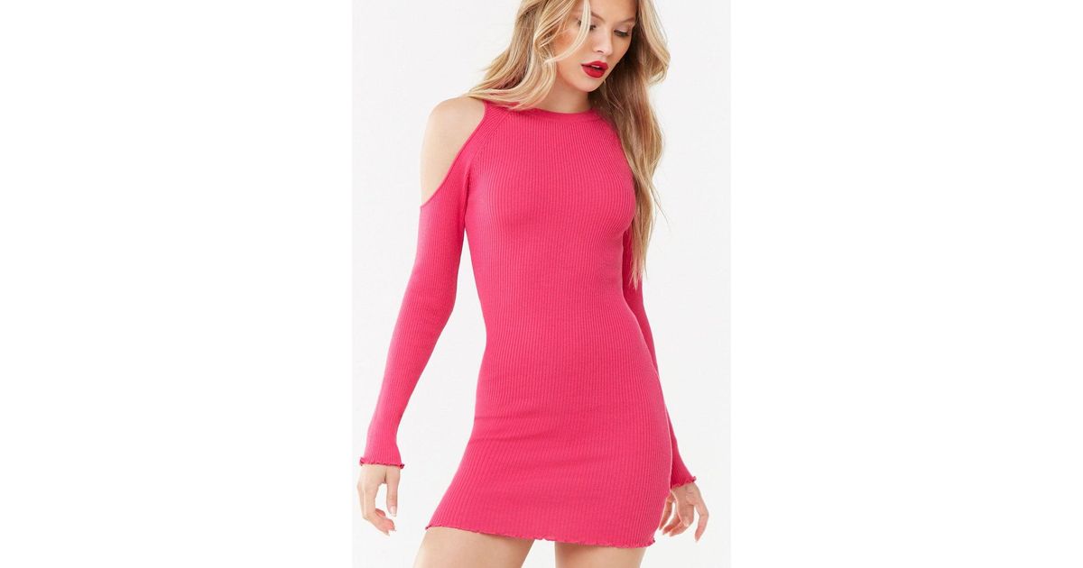 hot pink off the shoulder sweater dress