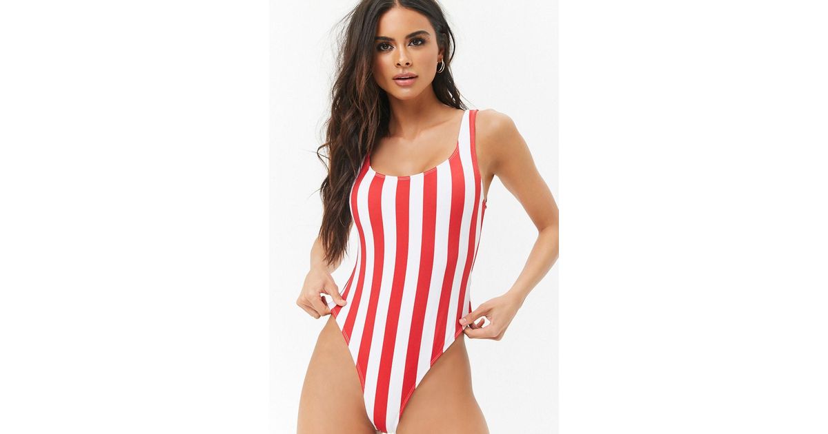 Forever 21 Synthetic Striped One-piece Swimsuit in Red/White (Red) | Lyst