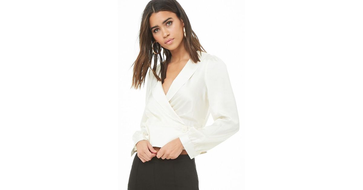 white satin wrap top