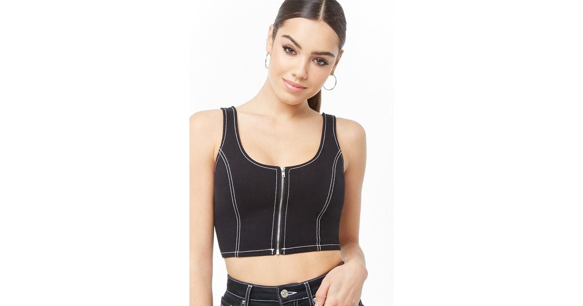black zip front top