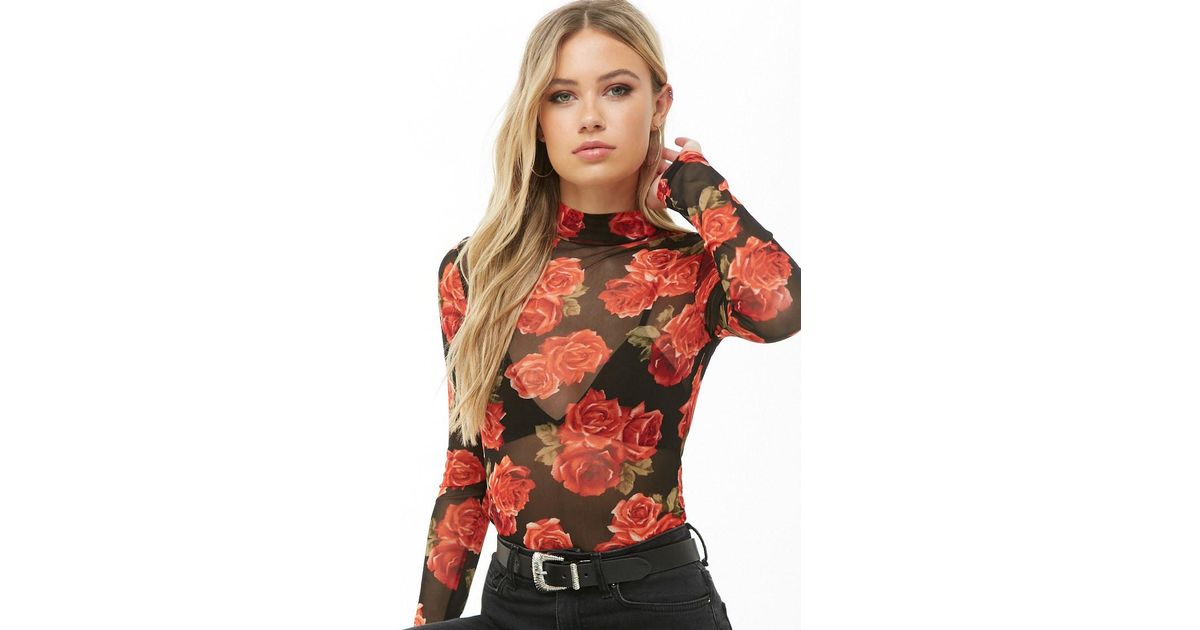 black sheer top with roses