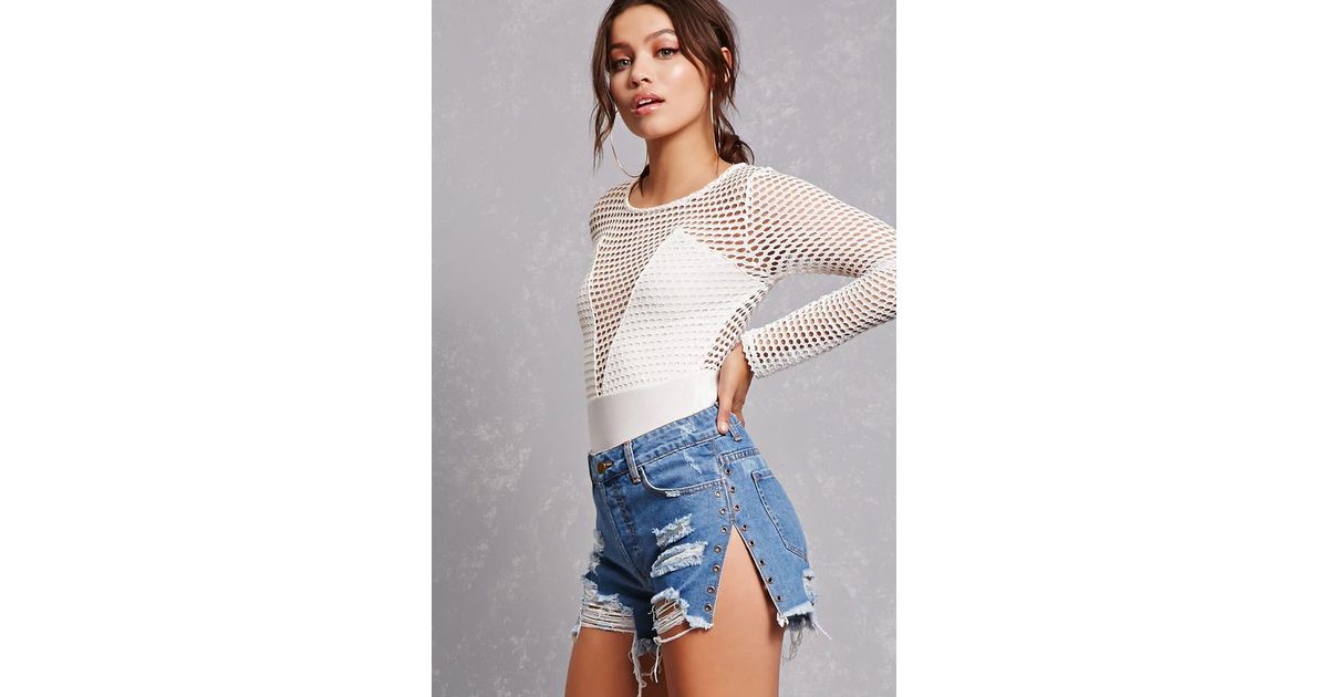 side slit denim shorts