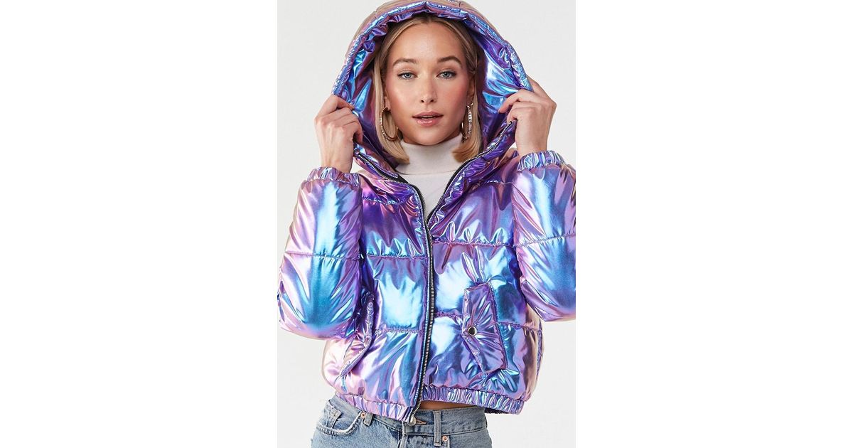 metallic purple puffer jacket