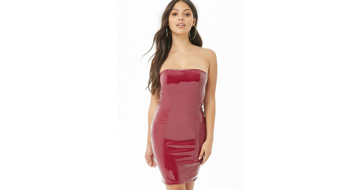 red vinyl tube dress