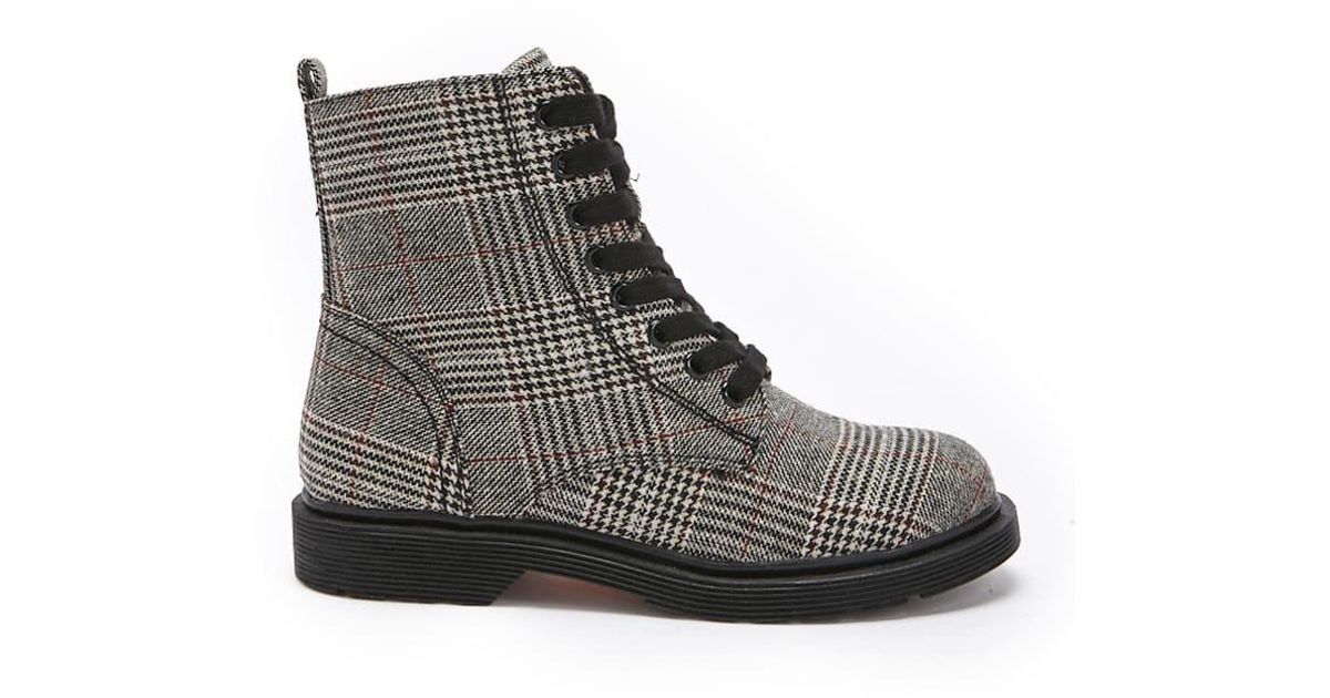 glen plaid thigh high boots