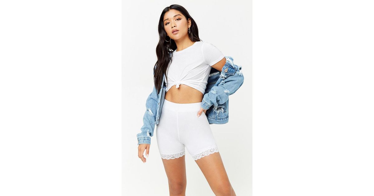 white lace trim bike shorts
