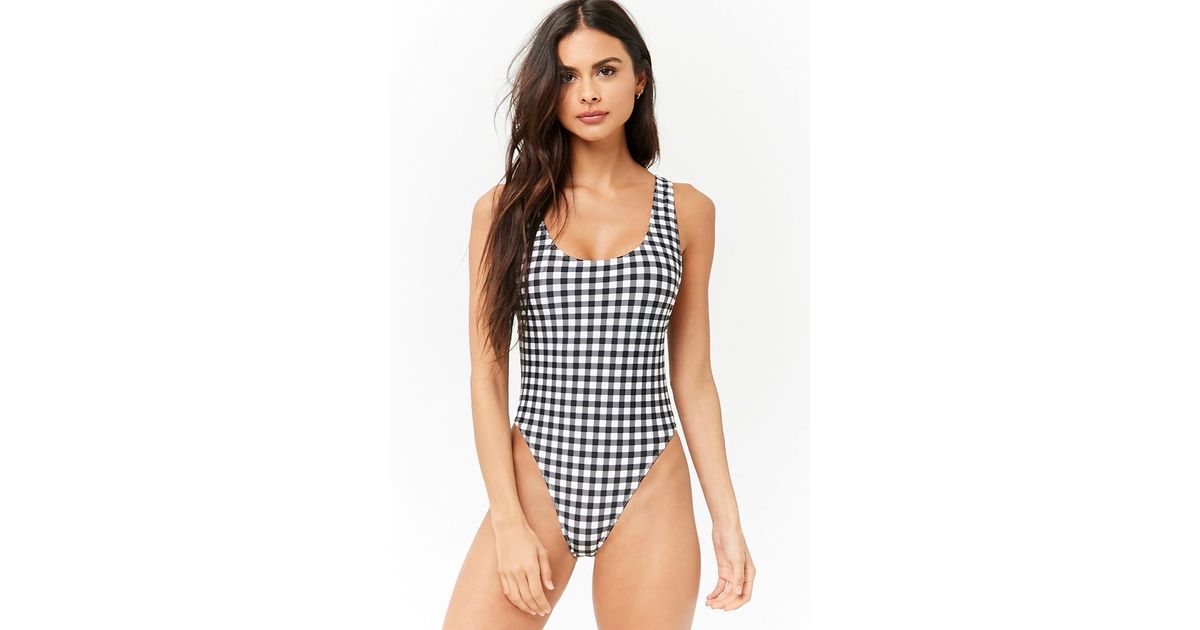black and white gingham one piece swimsuit