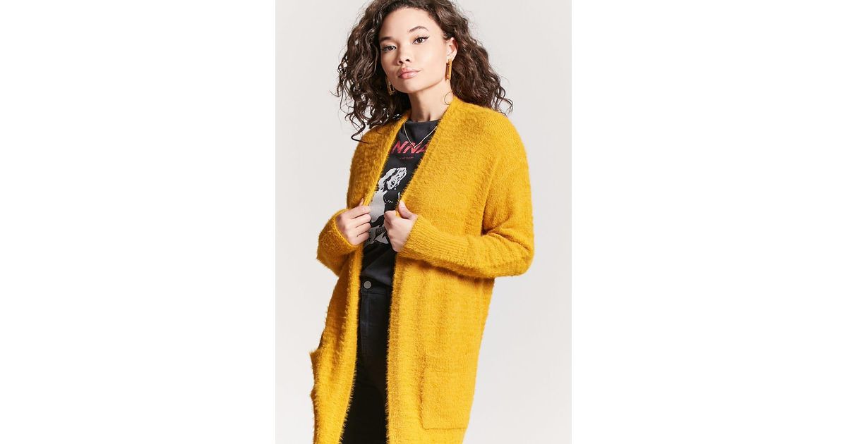 yellow fuzzy cardigan