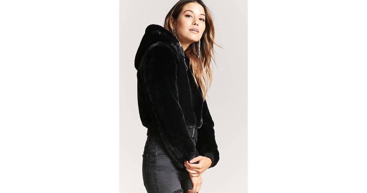 Forever 21 Black Faux Fur Hooded Jacket