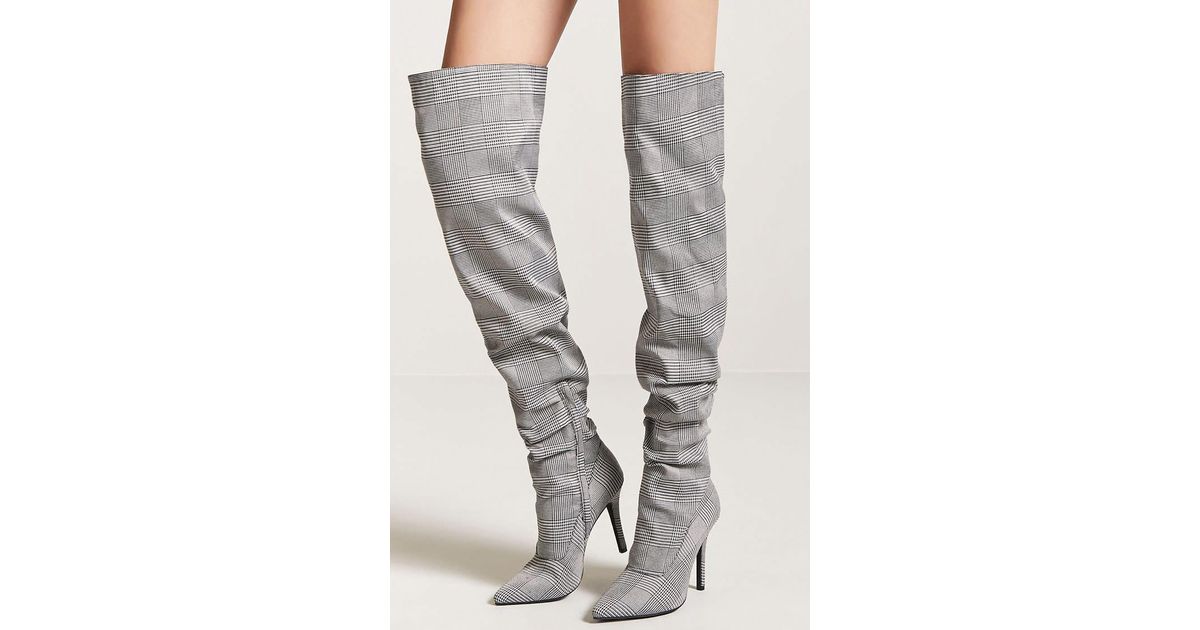 plaid thigh high boots