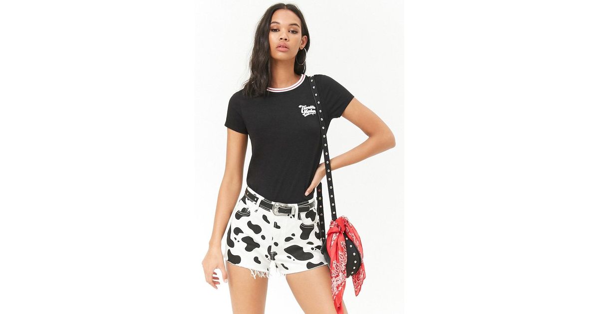 cow print jean shorts