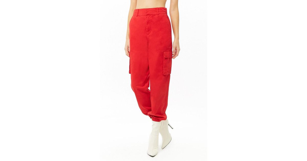 high waisted red cargo pants