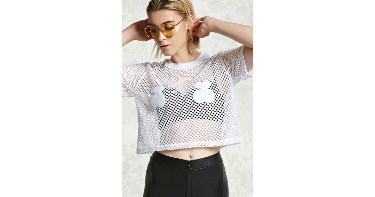 cropped white mesh top