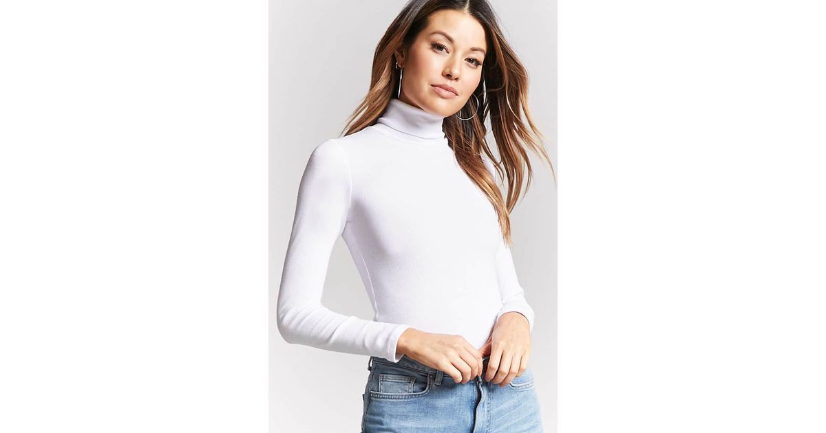 white ribbed turtleneck top