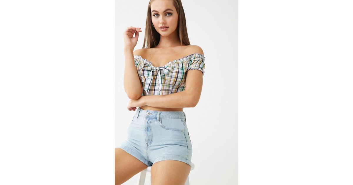 high rise cuffed denim shorts