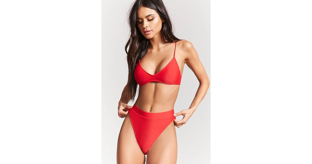 red high rise bikini bottoms