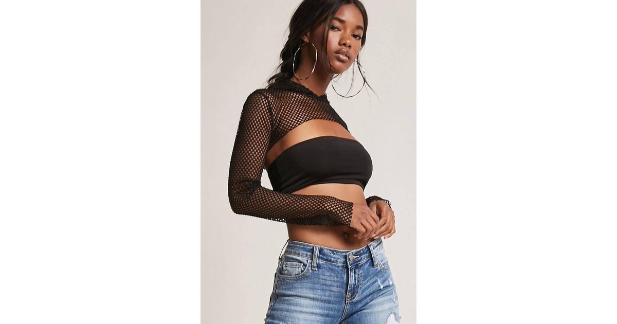 cropped fishnet hoodie