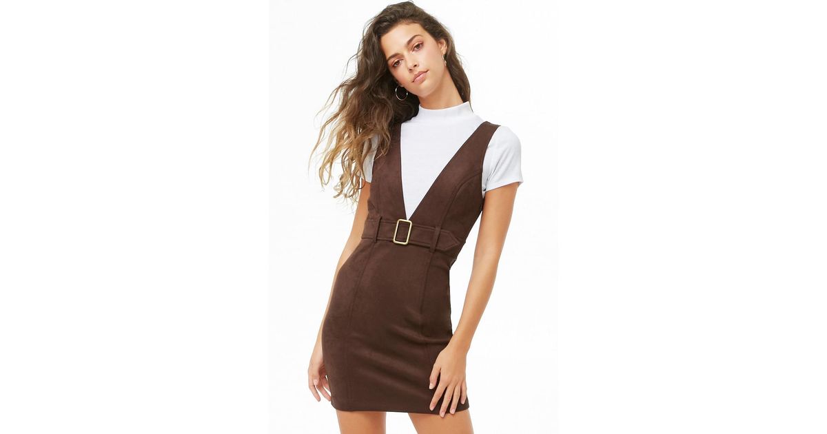 faux suede pinafore dress