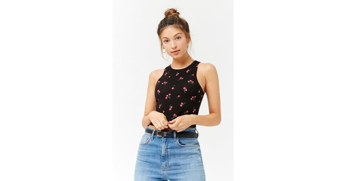 forever 21 cherry print crop top