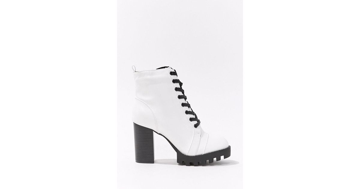 Leather Lace-up Block Heel Combat Boots 