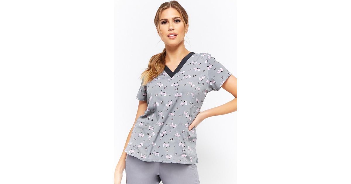 Forever 21 Synthetic Animal Print Scrub Top , Light Grey/multi in Gray |  Lyst