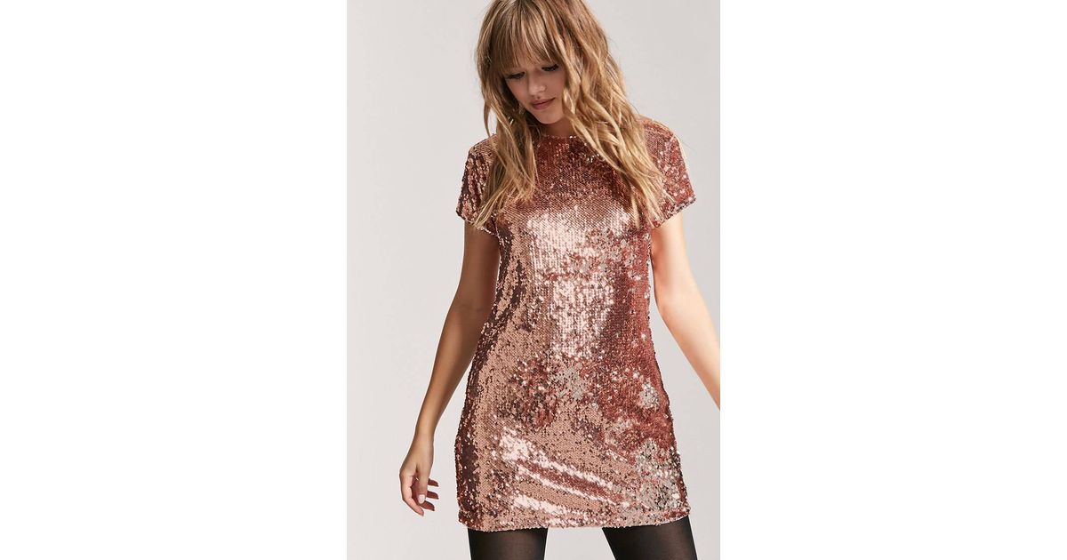 rose gold sequin shift dress