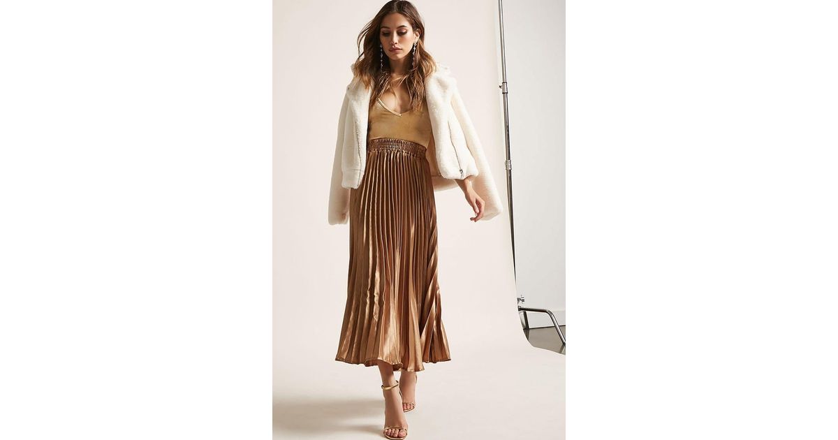 satin pleated maxi skirt