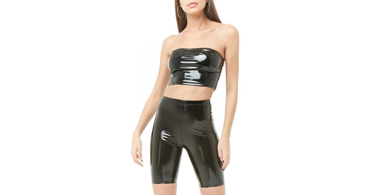 faux patent leather biker shorts