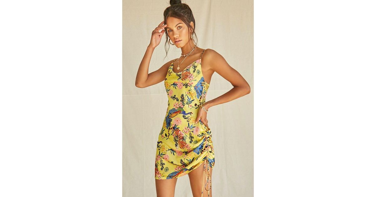 Satin Tropical Floral Print Mini Dress 