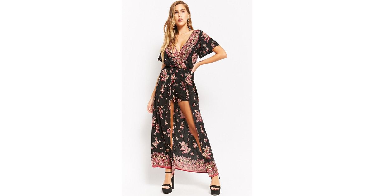 Forever 21 Floral Surplice High-low Romper in Black | Lyst