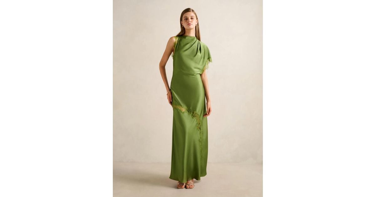 Forever New Kody Satin Lace Asymmetric Dress in Green | Lyst UK Forever New Kody Satin Lace Asymmetric Dress in Green | Lyst UK