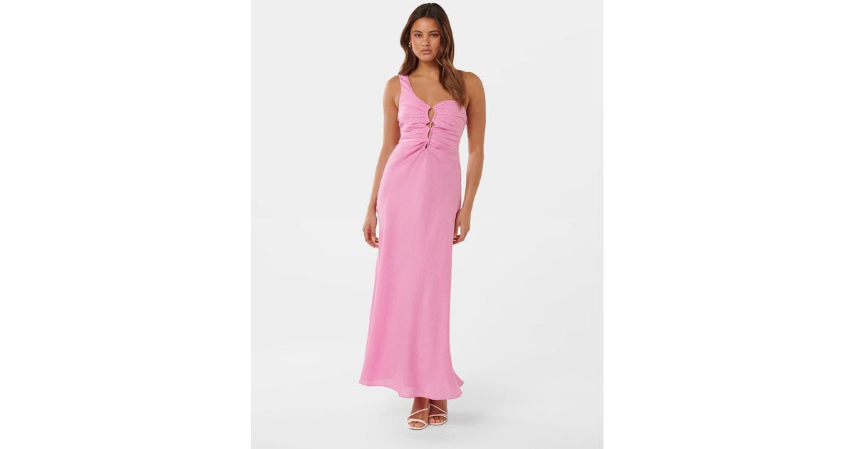 Forever New Dalia One-Shoulder Linen Dress in Pink | Lyst UK