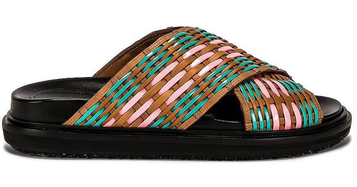 Marni Leather Crossed Slides in Pink & Green (Green) - Lyst