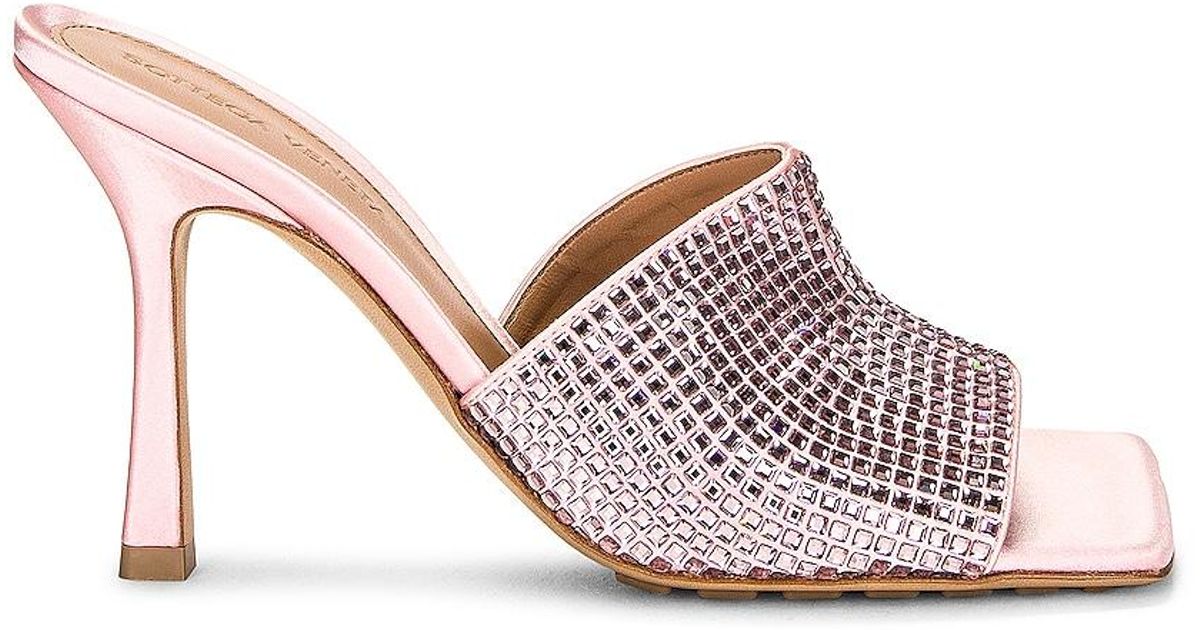 Bottega Veneta Satin Sparkle Stretch Mule Sandals in Pink | Lyst