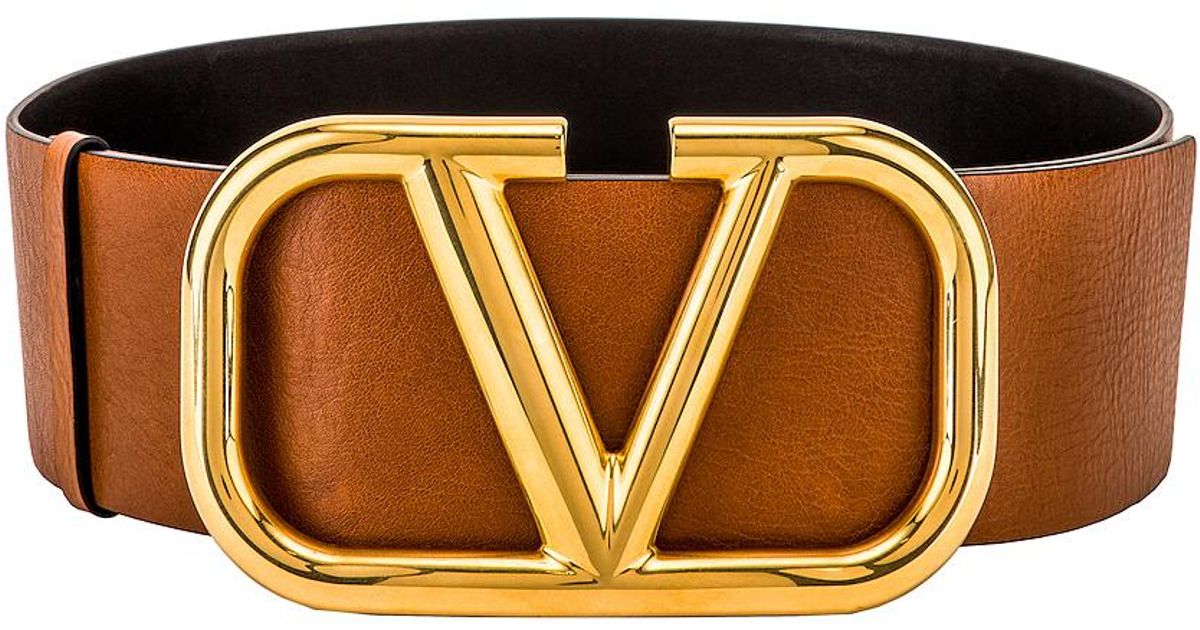 Valentino Garavani Leather V Logo Buckle Belt in Brown - Lyst