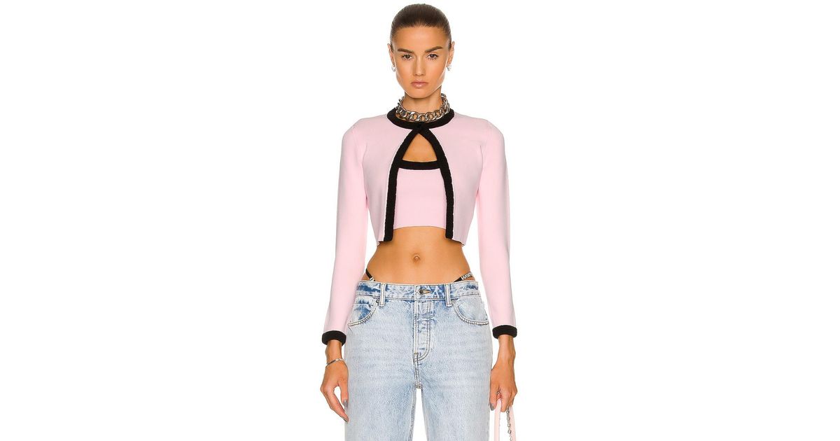 T By Alexander Wang Logo Cropped Cardigan in Pink | Lyst