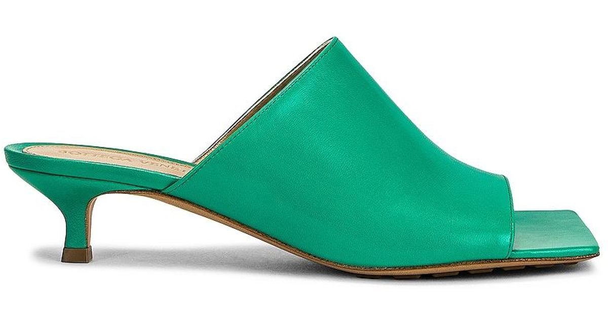 Bottega Leather Stretch Mule Sandals in Acid Turquoise (Green