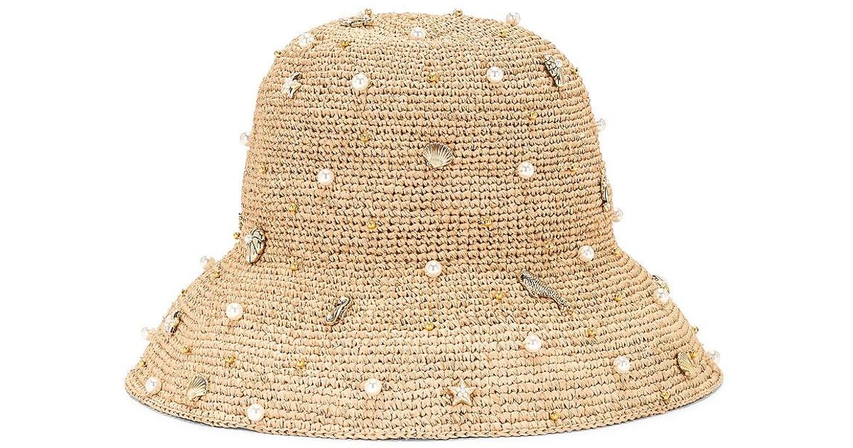 Lele Sadoughi Sea Life Embellished Raffia Hat in Natural | Lyst