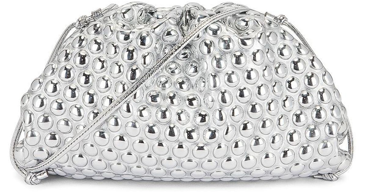 Bottega Leather The Mini Pouch Crossbody Bag in Silver & Silver