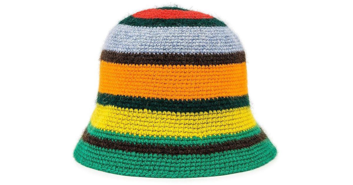 The Elder Statesman Cashmere Crochet Stripe Bucket Hat in Yellow for ...