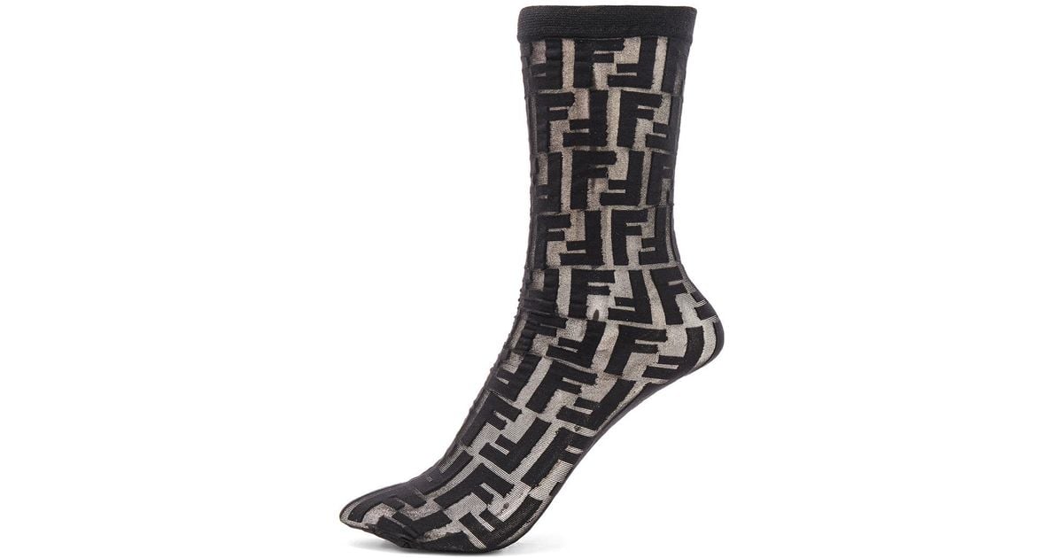Fendi Synthetic Logo Print Nylon Socks in Black - Lyst