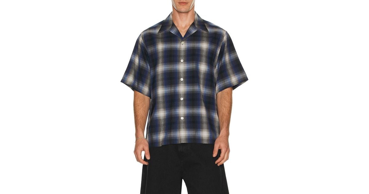 Wacko Maria Ombre Check Open Collar Shirt in Blue for Men | Lyst