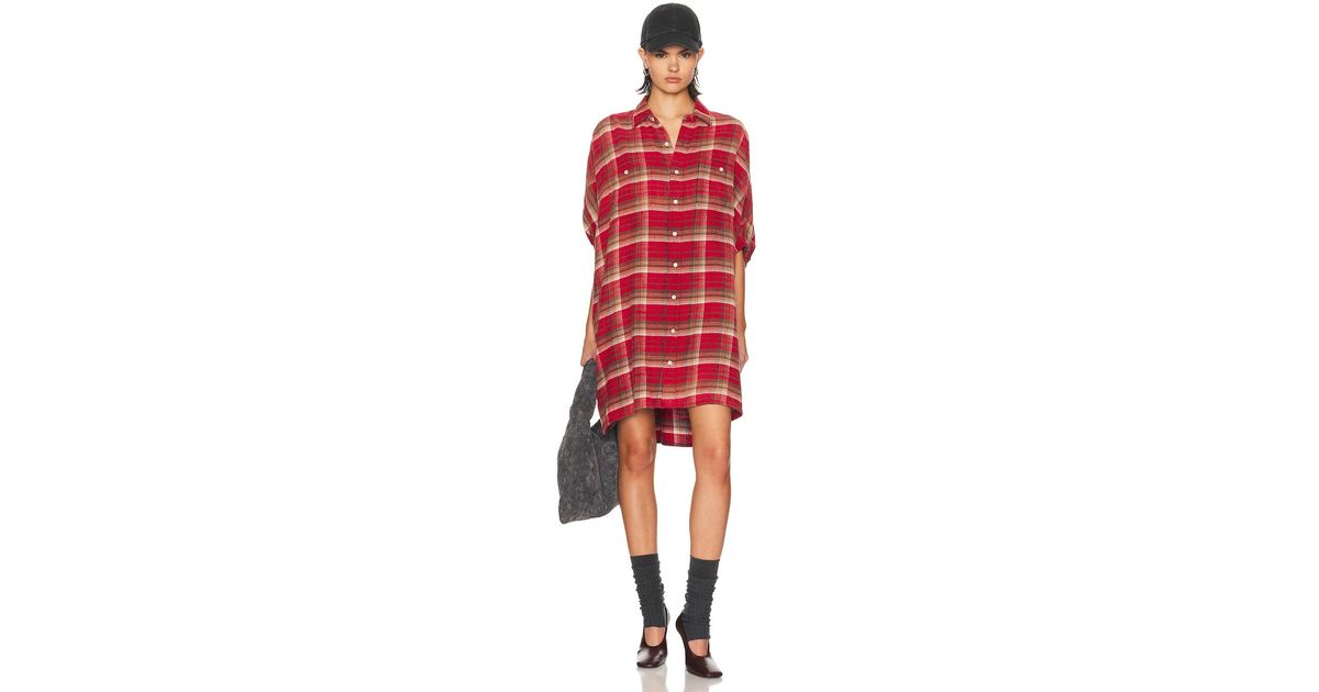 r13 oversized shirt dress R13 - Red Plaid Oversized Shirt Dress