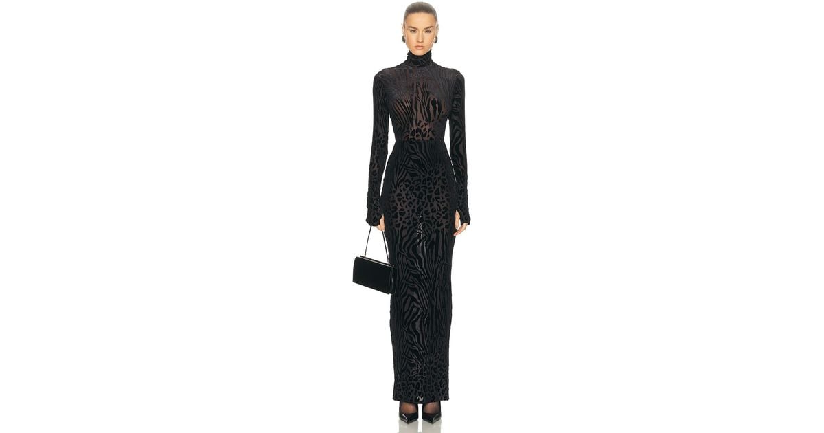 Alex Perry Animal Print Burnout Column Dress in Black | Lyst