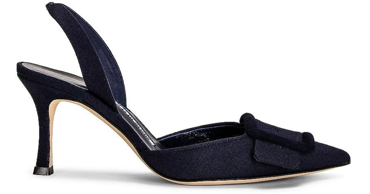 Manolo Blahnik Linen Maysli 70 Heel in Blue Lyst