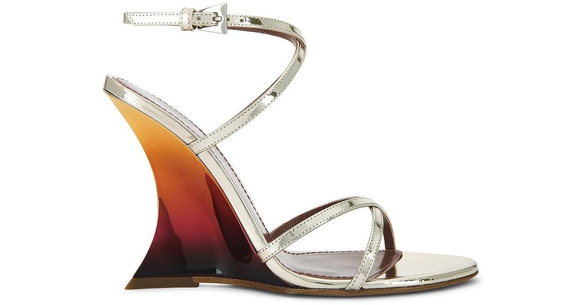 【関税込み】PARIS TEXAS NINA SANDAL 105 Nina 105 mirrored leather wedge sandals in orange - Paris