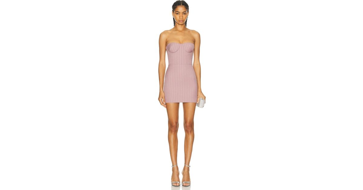 Alex Perry Lurex Pinstripe Strapless Mini Dress in Pink | Lyst