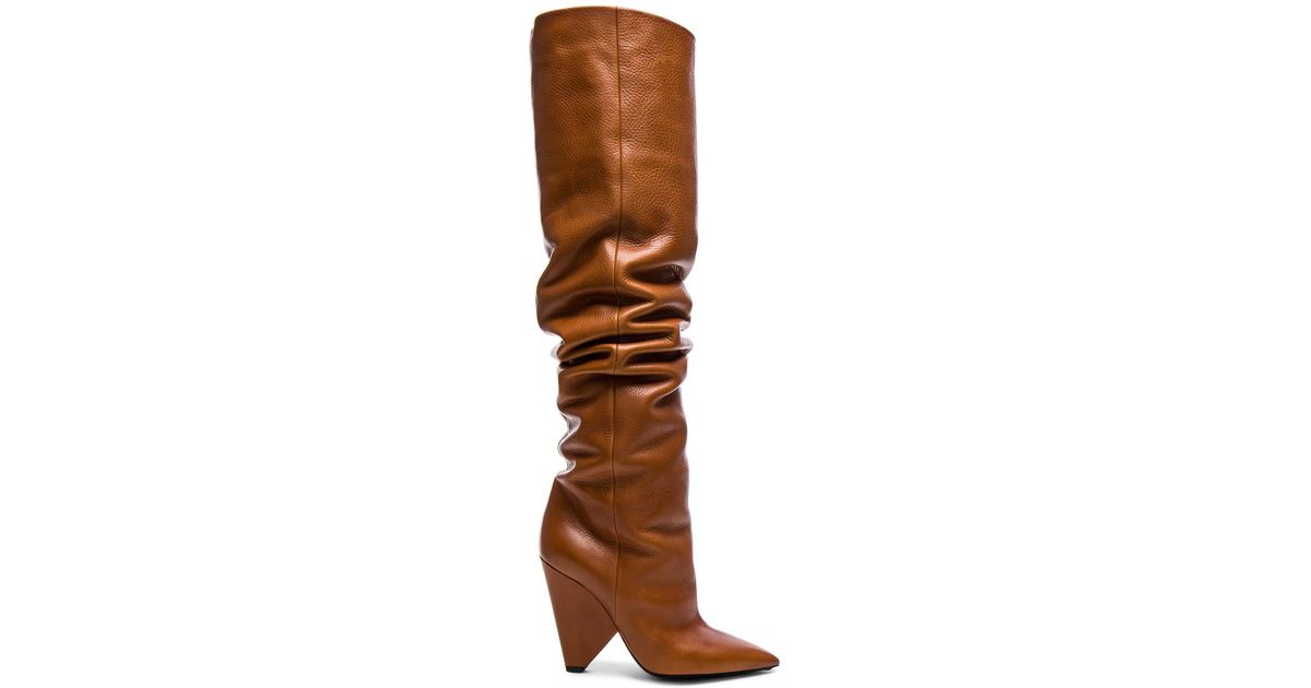 Saint Laurent Leather Niki Thigh High Boots in Brown | Lyst