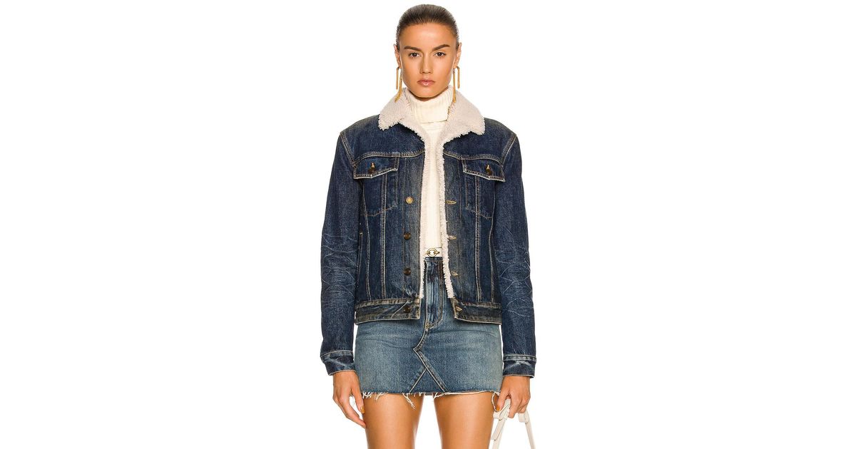 Saint Laurent Denim Shearling Jacket in 